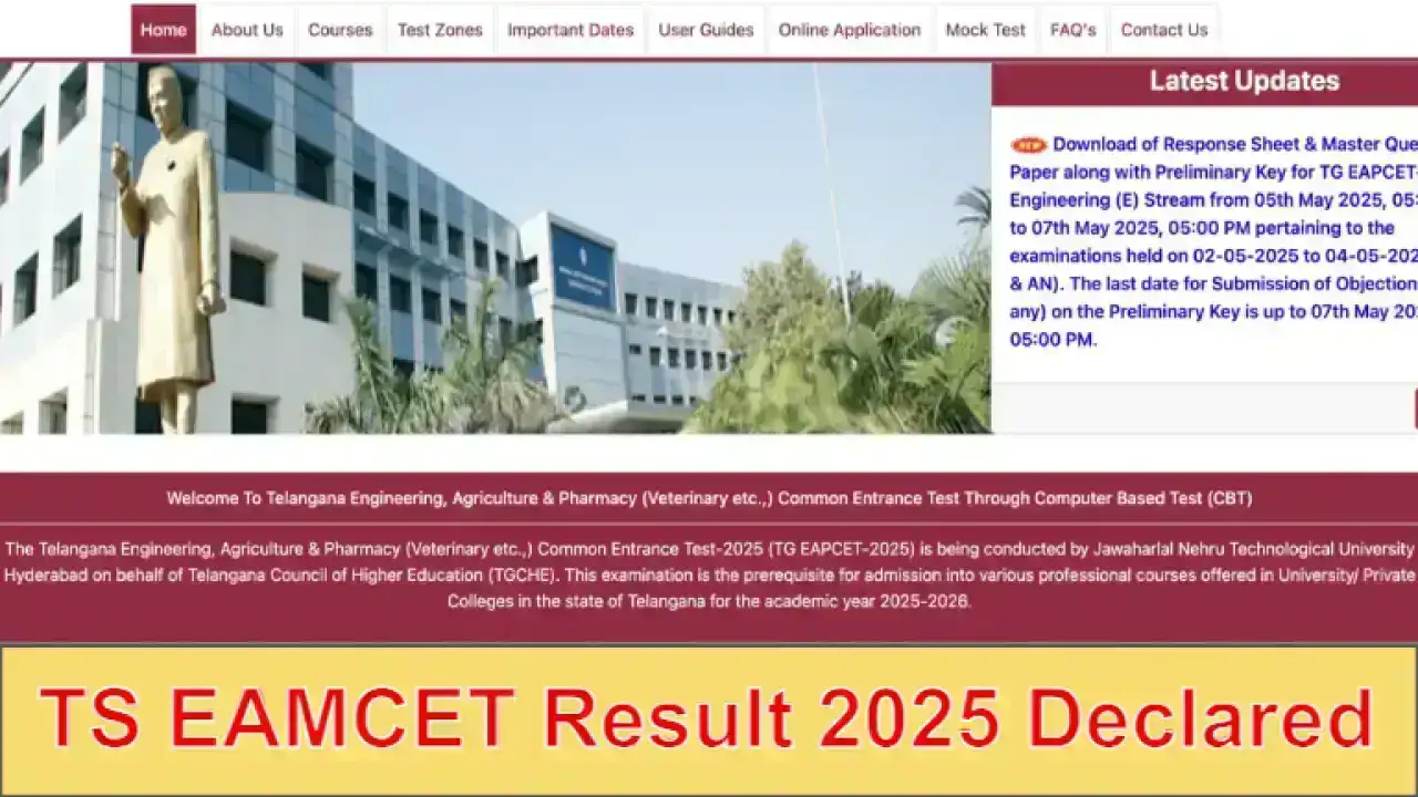TS EAMCET Result 2025 Declared: जानें टॉपर लिस्ट, डायरेक्ट लिंक, मार्क्स बनाम रैंक और स्कोरकार्ड की पूरी जानकारी