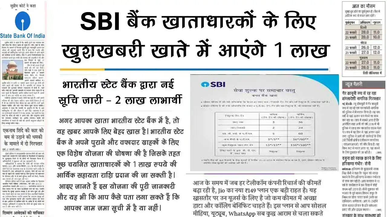 SBI बैंक खाताधारकों के लिए खुशखबरी: खाते में आएंगे 1 लाख रुपये, देखें जमा सूची में नाम
